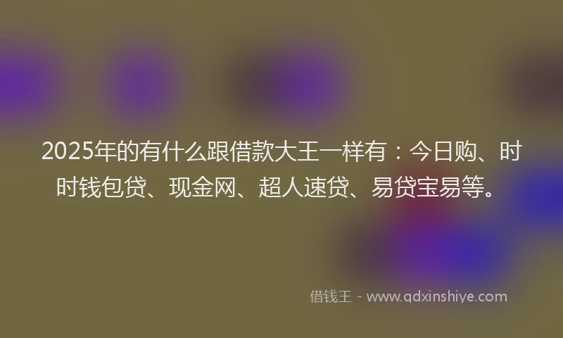 2025年的有什么跟借款大王一样有：今日购、时时钱包贷、现金网、超人速贷、易贷宝易等。