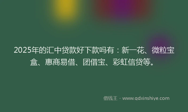 2025年的汇中贷款好下款吗有：新一花、微粒宝盒、惠商易借、团借宝、彩虹信贷等。