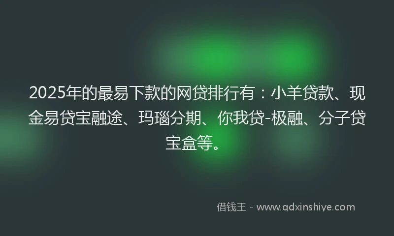 2025年的最易下款的网贷排行有：小羊贷款、现金易贷宝融途、玛瑙分期、你我贷-极融、分子贷宝盒等。