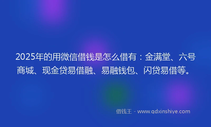 2025年的用微信借钱是怎么借有：金满堂、六号商城、现金贷易借融、易融钱包、闪贷易借等。
