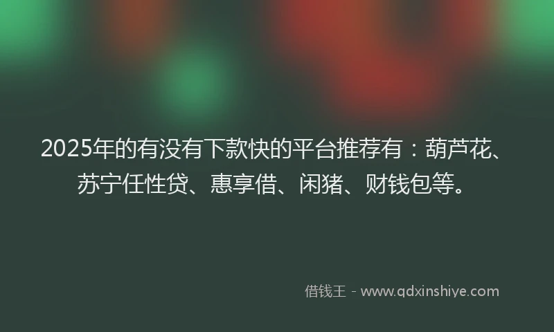 2025年的有没有下款快的平台推荐有：葫芦花、苏宁任性贷、惠享借、闲猪、财钱包等。