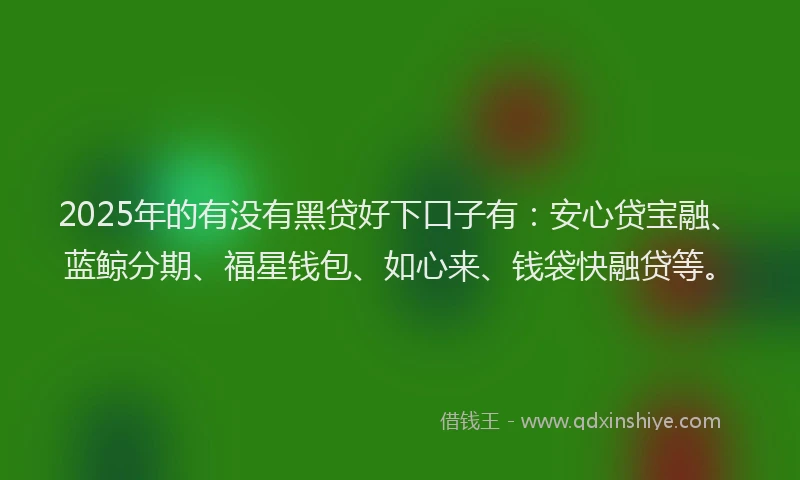 2025年的有没有黑贷好下口子有：安心贷宝融、蓝鲸分期、福星钱包、如心来、钱袋快融贷等。