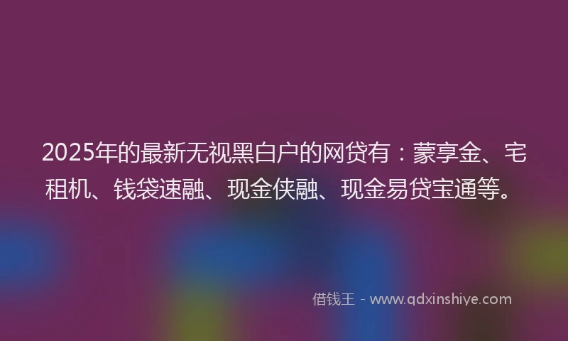 2025年的最新无视黑白户的网贷有：蒙享金、宅租机、钱袋速融、现金侠融、现金易贷宝通等。