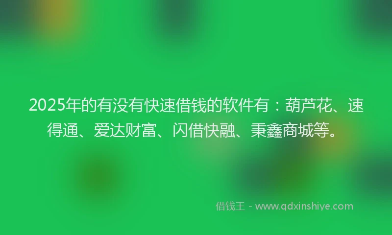 2025年的有没有快速借钱的软件有：葫芦花、速得通、爱达财富、闪借快融、秉鑫商城等。