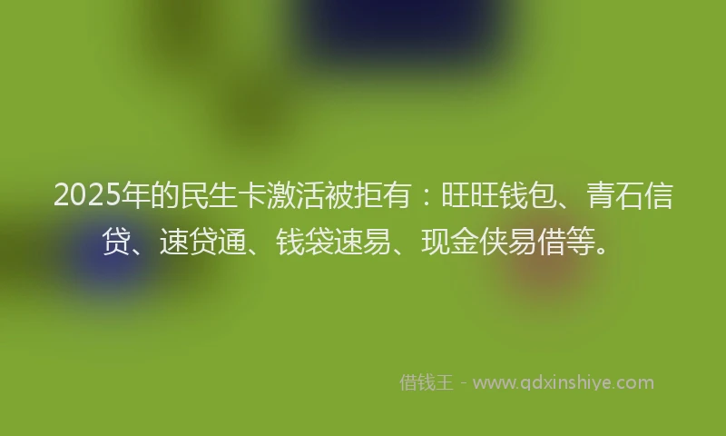 2025年的民生卡激活被拒有：旺旺钱包、青石信贷、速贷通、钱袋速易、现金侠易借等。