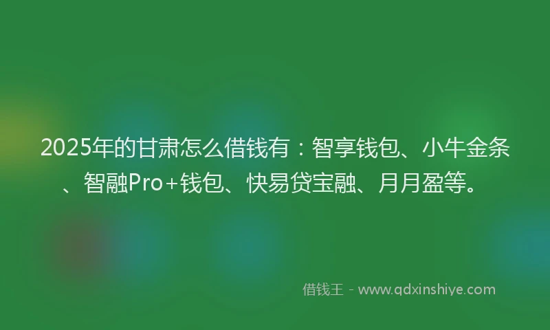 2025年的甘肃怎么借钱有：智享钱包、小牛金条、智融Pro+钱包、快易贷宝融、月月盈等。