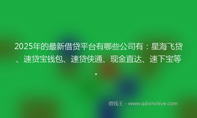 2025年的最新借贷平台有哪些公司有：星海飞贷、速贷宝钱包、速贷侠通、现金直达、速下宝等。