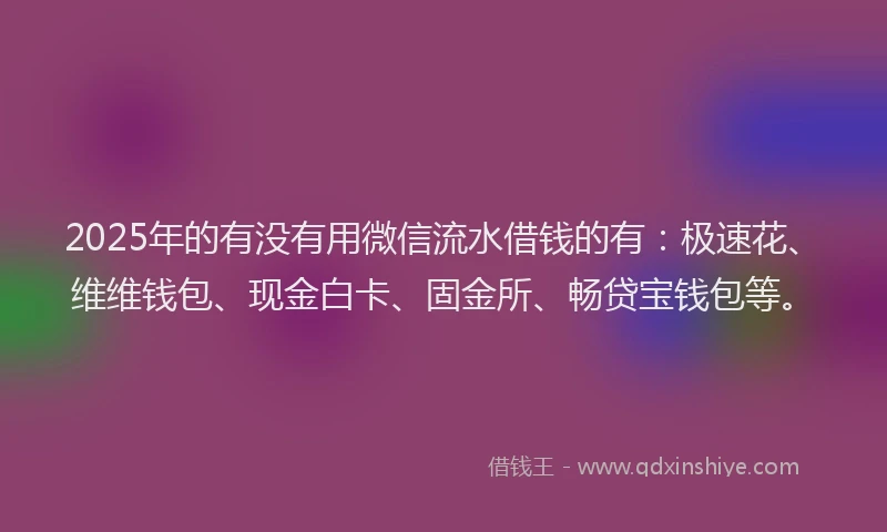 2025年的有没有用微信流水借钱的有：极速花、维维钱包、现金白卡、固金所、畅贷宝钱包等。