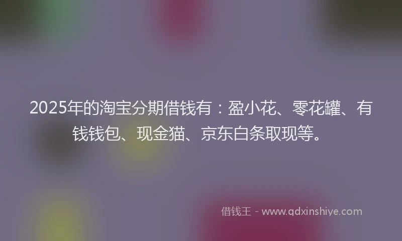 2025年的淘宝分期借钱有：盈小花、零花罐、有钱钱包、现金猫、京东白条取现等。