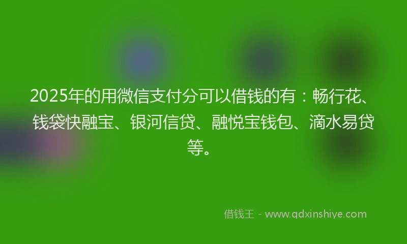 2025年的用微信支付分可以借钱的有：畅行花、钱袋快融宝、银河信贷、融悦宝钱包、滴水易贷等。