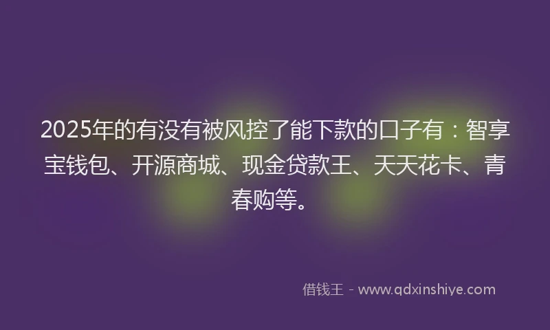 2025年的有没有被风控了能下款的口子有：智享宝钱包、开源商城、现金贷款王、天天花卡、青春购等。