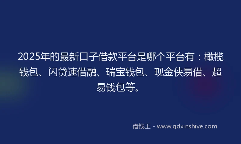2025年的最新口子借款平台是哪个平台有：橄榄钱包、闪贷速借融、瑞宝钱包、现金侠易借、超易钱包等。