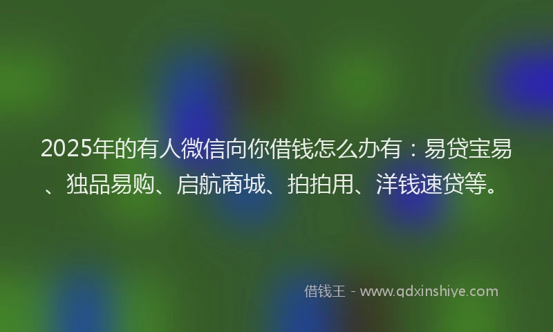 2025年的有人微信向你借钱怎么办有：易贷宝易、独品易购、启航商城、拍拍用、洋钱速贷等。