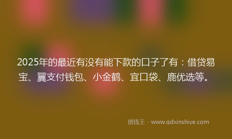 2025年的最近有没有能下款的口子了有：借贷易宝、翼支付钱包、小金鹤、宜口袋、鹿优选等。