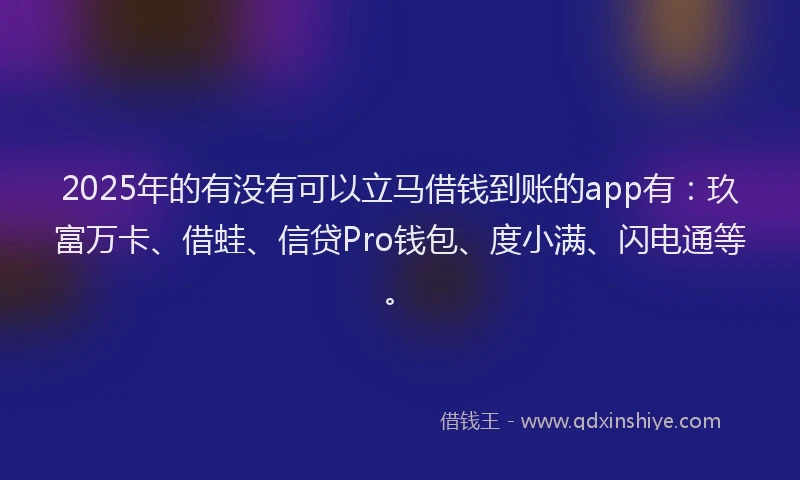 2025年的有没有可以立马借钱到账的app有：玖富万卡、借蛙、信贷Pro钱包、度小满、闪电通等。