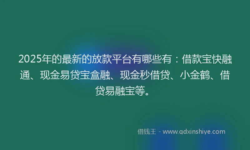 2025年的最新的放款平台有哪些有：借款宝快融通、现金易贷宝盒融、现金秒借贷、小金鹤、借贷易融宝等。