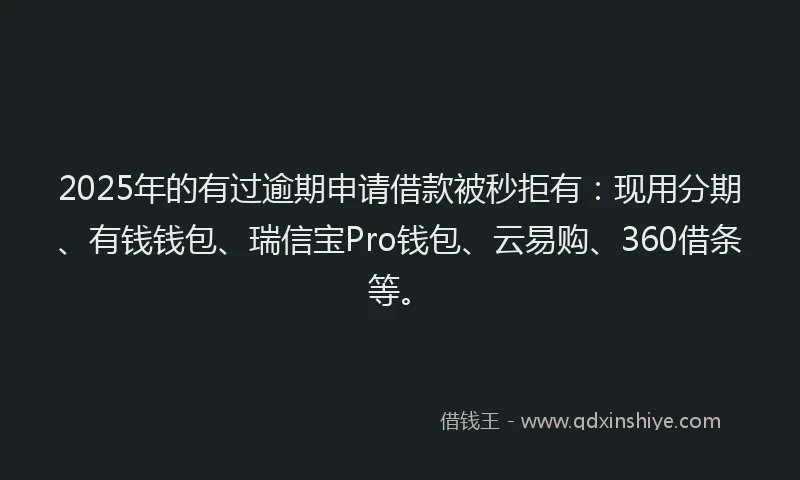 2025年的有过逾期申请借款被秒拒有：现用分期、有钱钱包、瑞信宝Pro钱包、云易购、360借条等。
