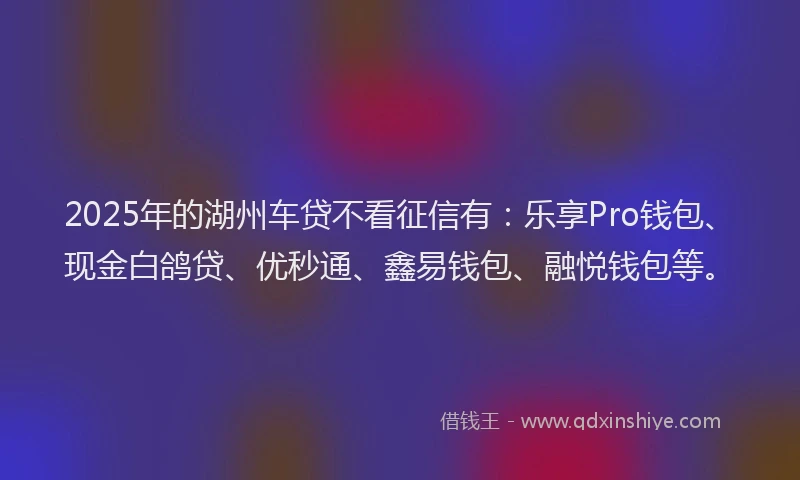 2025年的湖州车贷不看征信有：乐享Pro钱包、现金白鸽贷、优秒通、鑫易钱包、融悦钱包等。