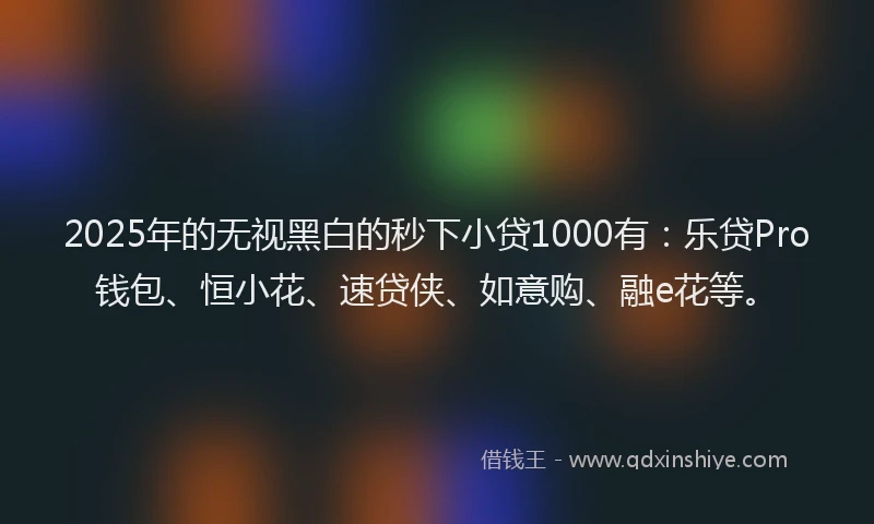 2025年的无视黑白的秒下小贷1000有：乐贷Pro钱包、恒小花、速贷侠、如意购、融e花等。