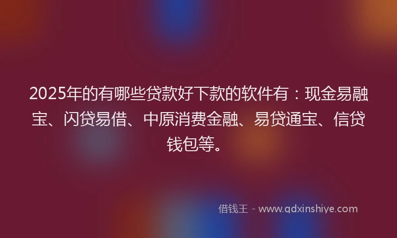 2025年的有哪些贷款好下款的软件有：现金易融宝、闪贷易借、中原消费金融、易贷通宝、信贷钱包等。