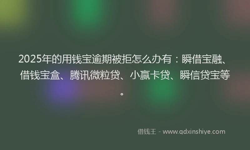 2025年的用钱宝逾期被拒怎么办有：瞬借宝融、借钱宝盒、腾讯微粒贷、小赢卡贷、瞬信贷宝等。