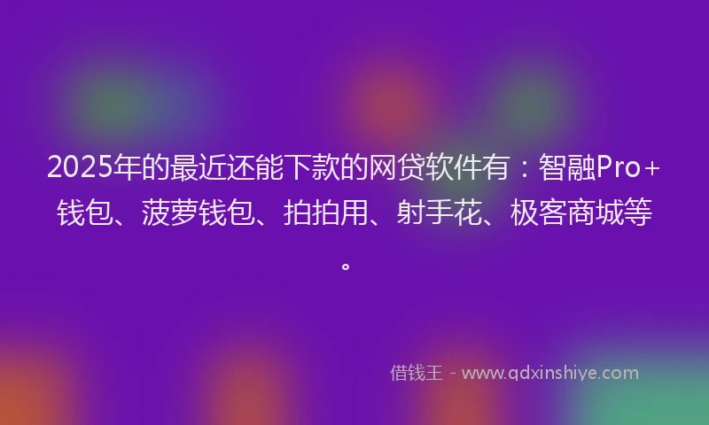 2025年的最近还能下款的网贷软件有：智融Pro+钱包、菠萝钱包、拍拍用、射手花、极客商城等。