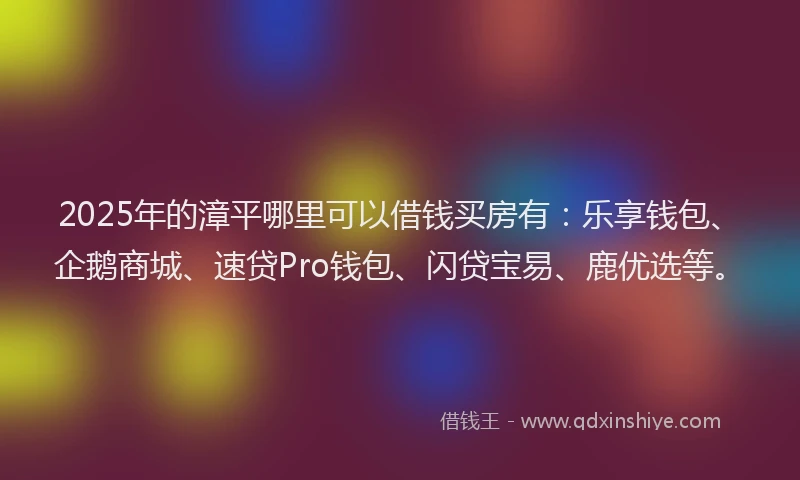 2025年的漳平哪里可以借钱买房有：乐享钱包、企鹅商城、速贷Pro钱包、闪贷宝易、鹿优选等。