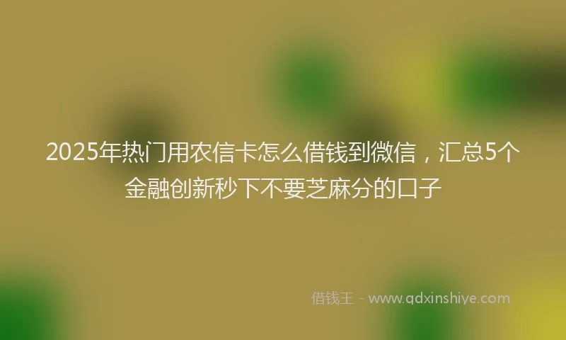 2025年热门用农信卡怎么借钱到微信，汇总5个金融创新秒下不要芝麻分的口子