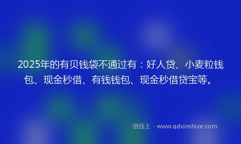 2025年的有贝钱袋不通过有：好人贷、小麦粒钱包、现金秒借、有钱钱包、现金秒借贷宝等。