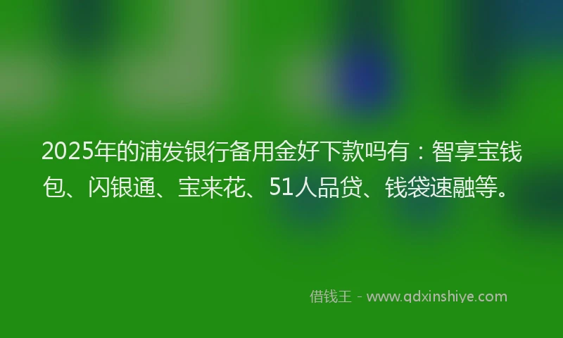 2025年的浦发银行备用金好下款吗有：智享宝钱包、闪银通、宝来花、51人品贷、钱袋速融等。