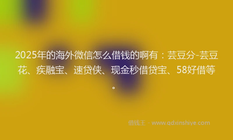 2025年的海外微信怎么借钱的啊有：芸豆分-芸豆花、疾融宝、速贷侠、现金秒借贷宝、58好借等。