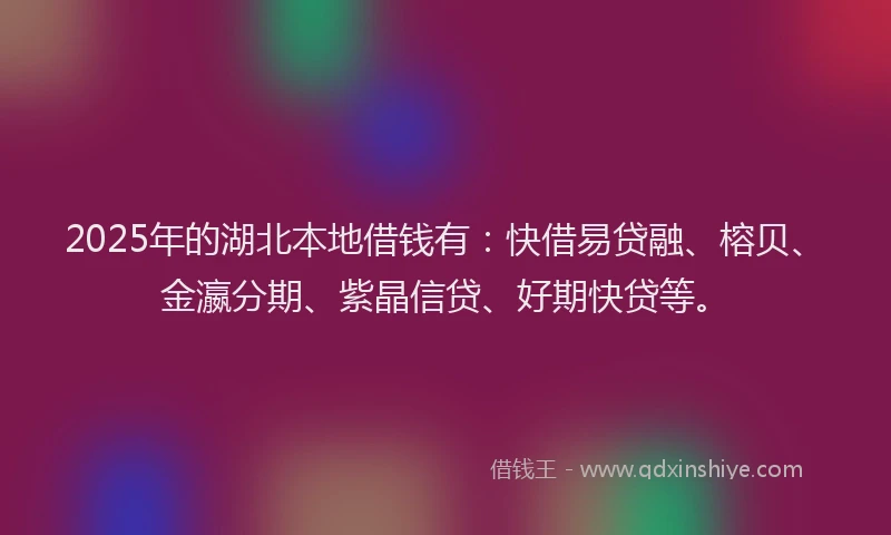 2025年的湖北本地借钱有：快借易贷融、榕贝、金瀛分期、紫晶信贷、好期快贷等。