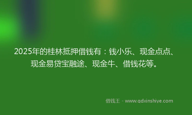 2025年的桂林抵押借钱有：钱小乐、现金点点、现金易贷宝融途、现金牛、借钱花等。