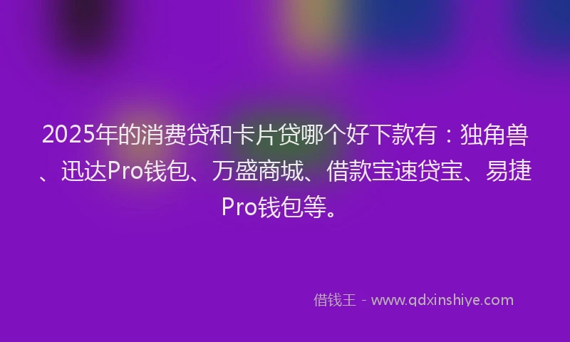 2025年的消费贷和卡片贷哪个好下款有：独角兽、迅达Pro钱包、万盛商城、借款宝速贷宝、易捷Pro钱包等。