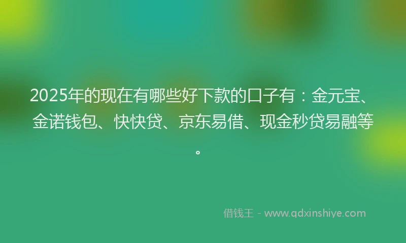2025年的现在有哪些好下款的口子有：金元宝、金诺钱包、快快贷、京东易借、现金秒贷易融等。