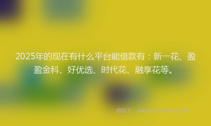 2025年的现在有什么平台能借款有：新一花、盈盈金科、好优选、时代花、融享花等。