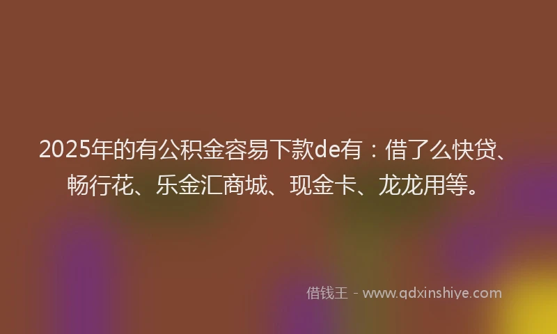 2025年的有公积金容易下款de有：借了么快贷、畅行花、乐金汇商城、现金卡、龙龙用等。