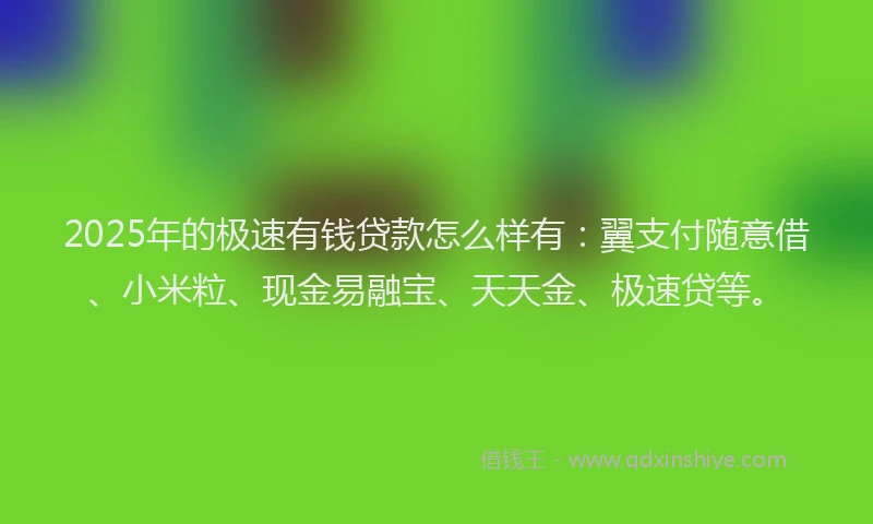 2025年的极速有钱贷款怎么样有：翼支付随意借、小米粒、现金易融宝、天天金、极速贷等。