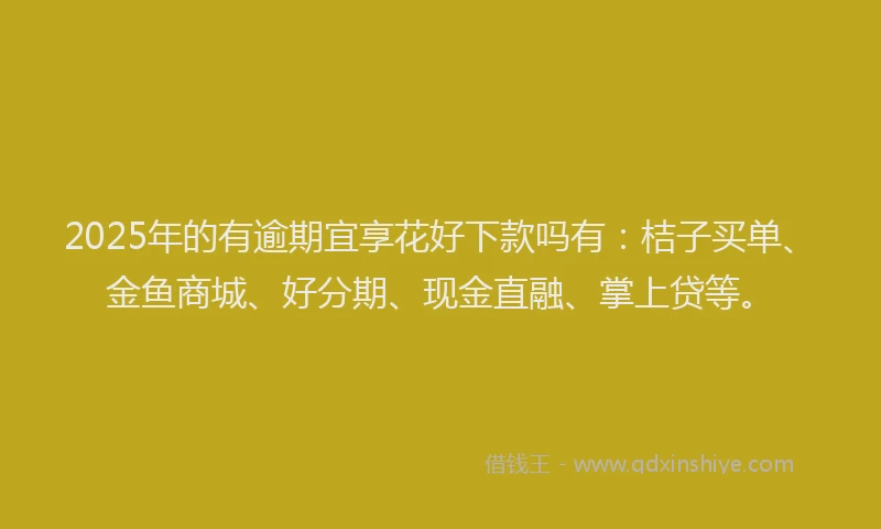 2025年的有逾期宜享花好下款吗有：桔子买单、金鱼商城、好分期、现金直融、掌上贷等。