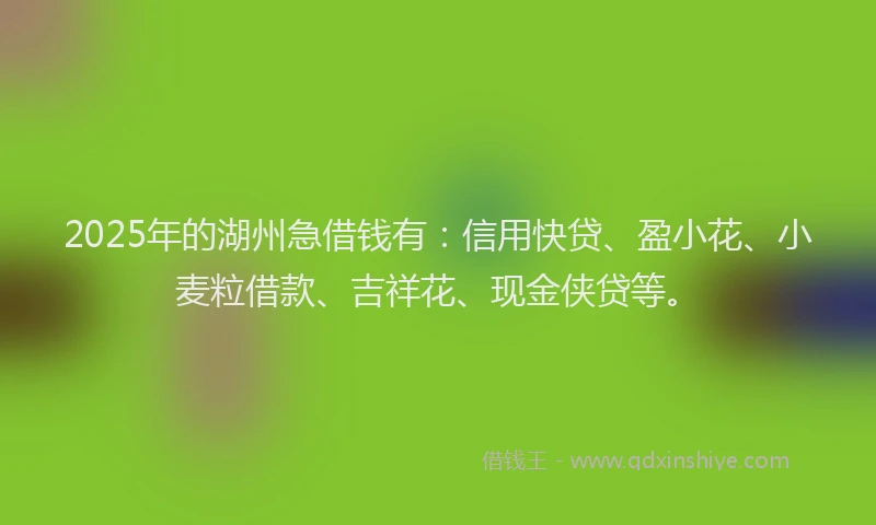 2025年的湖州急借钱有：信用快贷、盈小花、小麦粒借款、吉祥花、现金侠贷等。