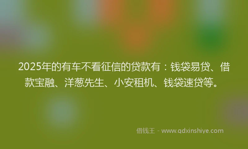 2025年的有车不看征信的贷款有：钱袋易贷、借款宝融、洋葱先生、小安租机、钱袋速贷等。