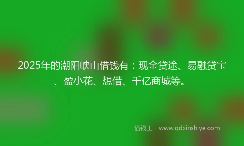 2025年的潮阳峡山借钱有：现金贷途、易融贷宝、盈小花、想借、千亿商城等。