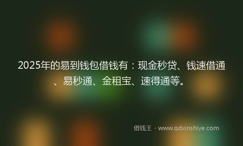 2025年的易到钱包借钱有：现金秒贷、钱速借通、易秒通、金租宝、速得通等。