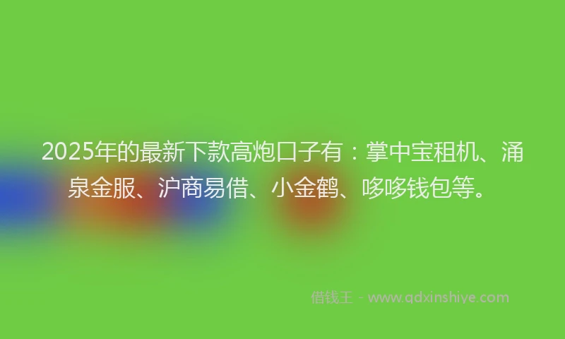 2025年的最新下款高炮口子有：掌中宝租机、涌泉金服、沪商易借、小金鹤、哆哆钱包等。