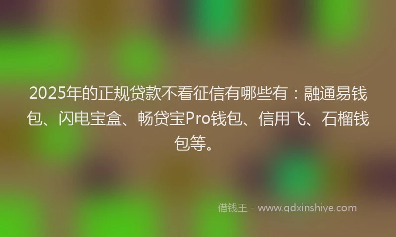 2025年的正规贷款不看征信有哪些有：融通易钱包、闪电宝盒、畅贷宝Pro钱包、信用飞、石榴钱包等。