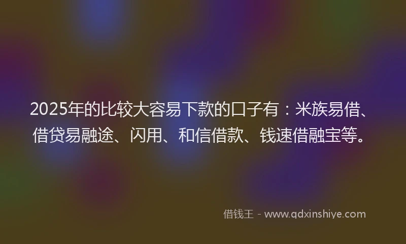 2025年的比较大容易下款的口子有：米族易借、借贷易融途、闪用、和信借款、钱速借融宝等。