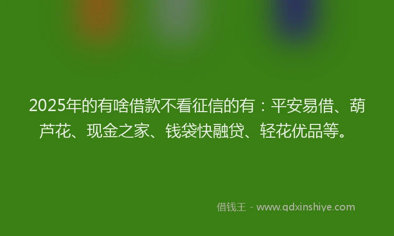 2025年的有啥借款不看征信的有：平安易借、葫芦花、现金之家、钱袋快融贷、轻花优品等。