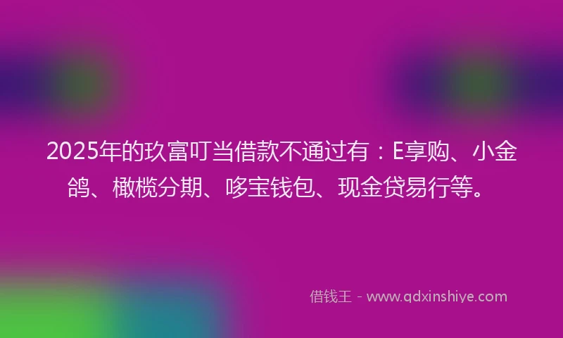 2025年的玖富叮当借款不通过有：E享购、小金鸽、橄榄分期、哆宝钱包、现金贷易行等。