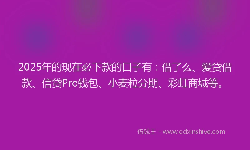 2025年的现在必下款的口子有：借了么、爱贷借款、信贷Pro钱包、小麦粒分期、彩虹商城等。
