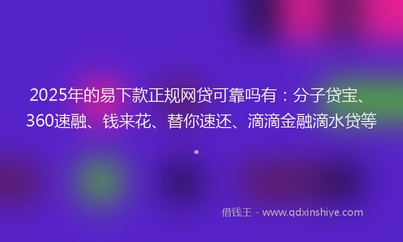 2025年的易下款正规网贷可靠吗有：分子贷宝、360速融、钱来花、替你速还、滴滴金融滴水贷等。